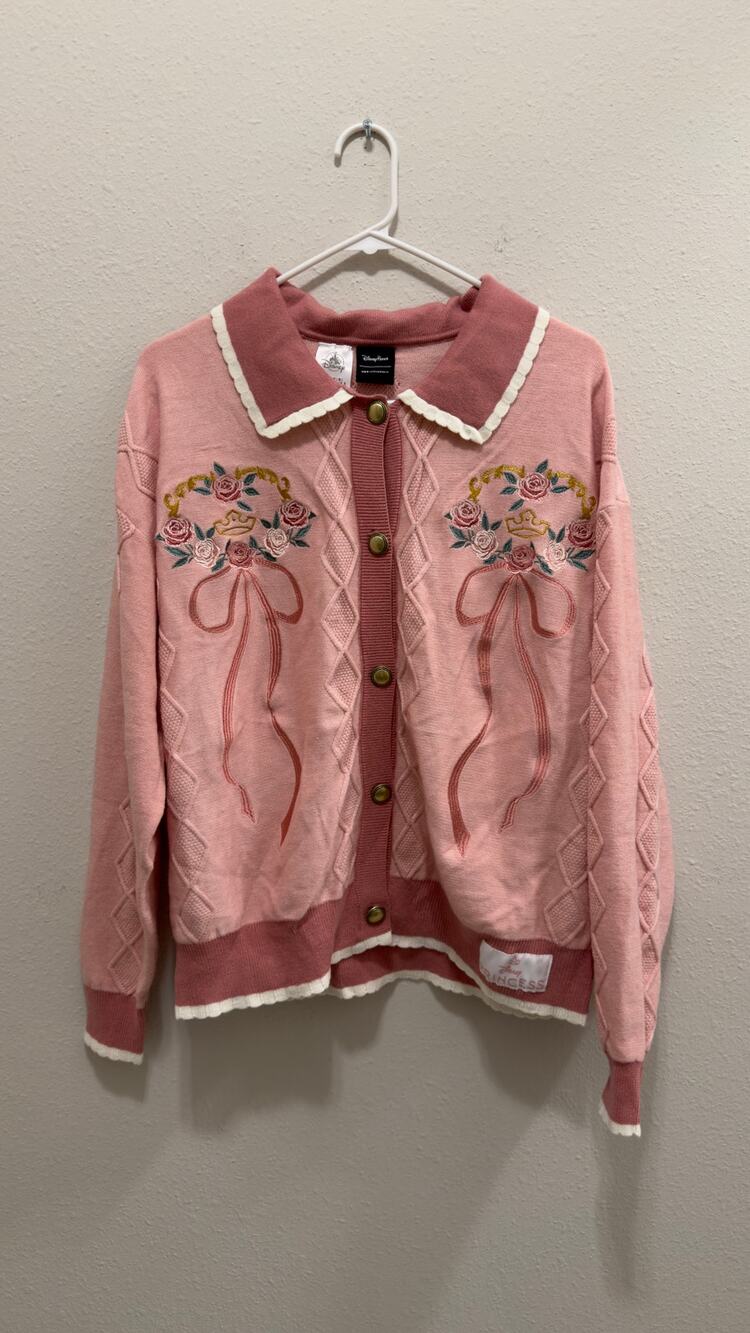 Disney Parks Her Universe Princess Pink Knit Cardigan Sweater Large NWT